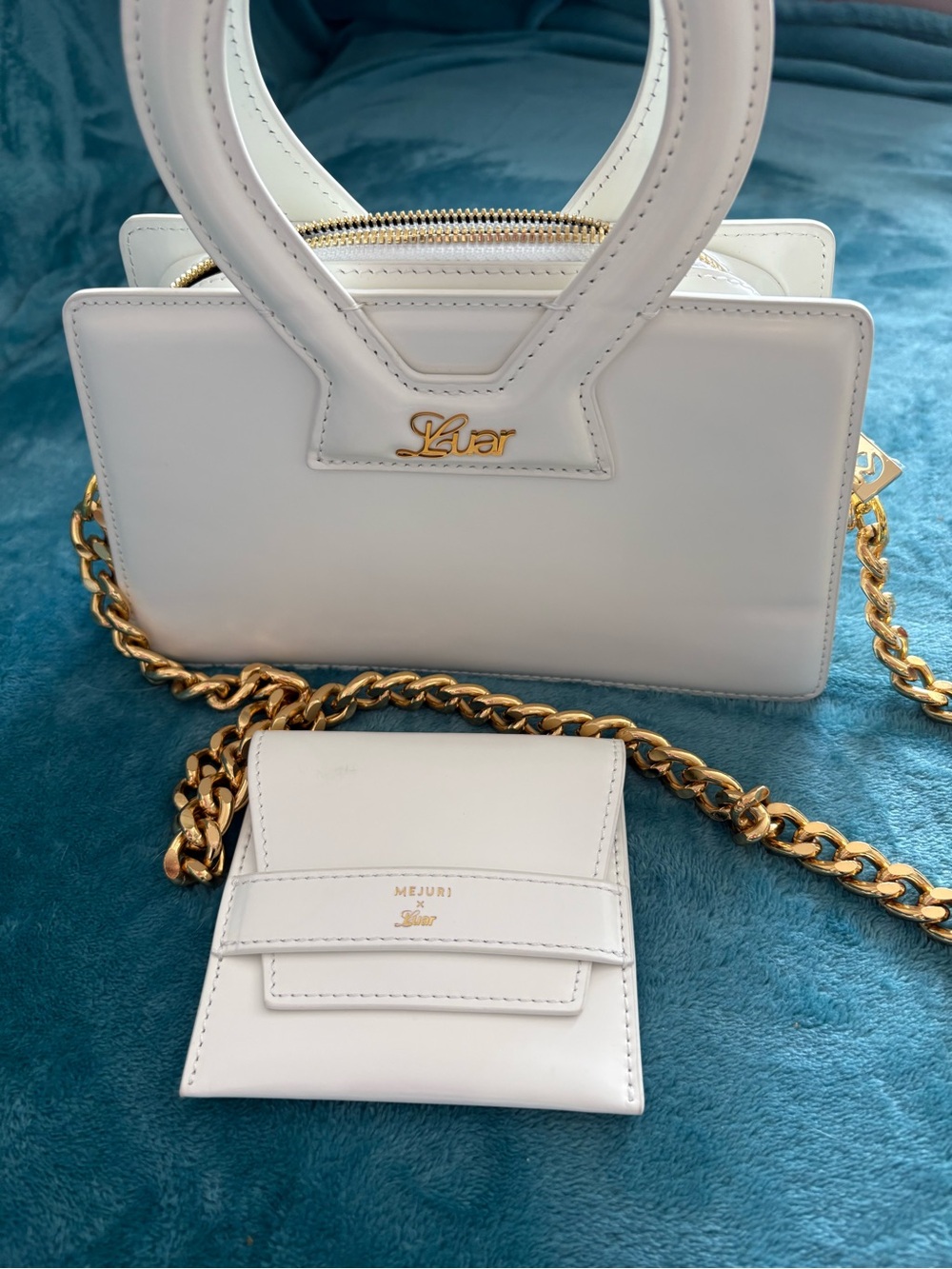 Mejuri White Leather Mini Top-Handle Bag with Gold Chain